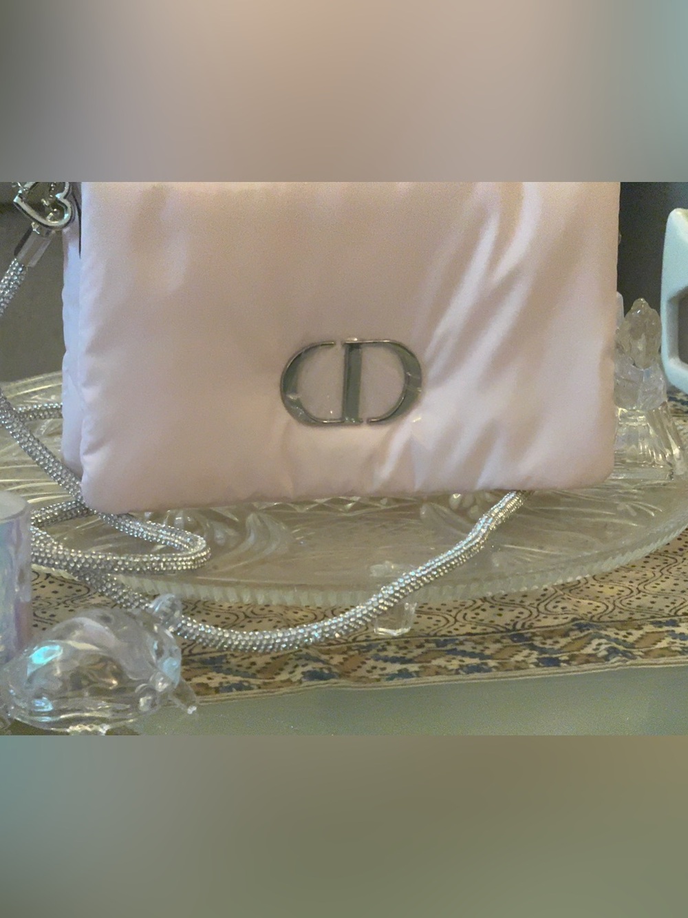 Dior Light Pink Satin Clutch with glitter  Silver Chain Detail - Picture 8 of 16